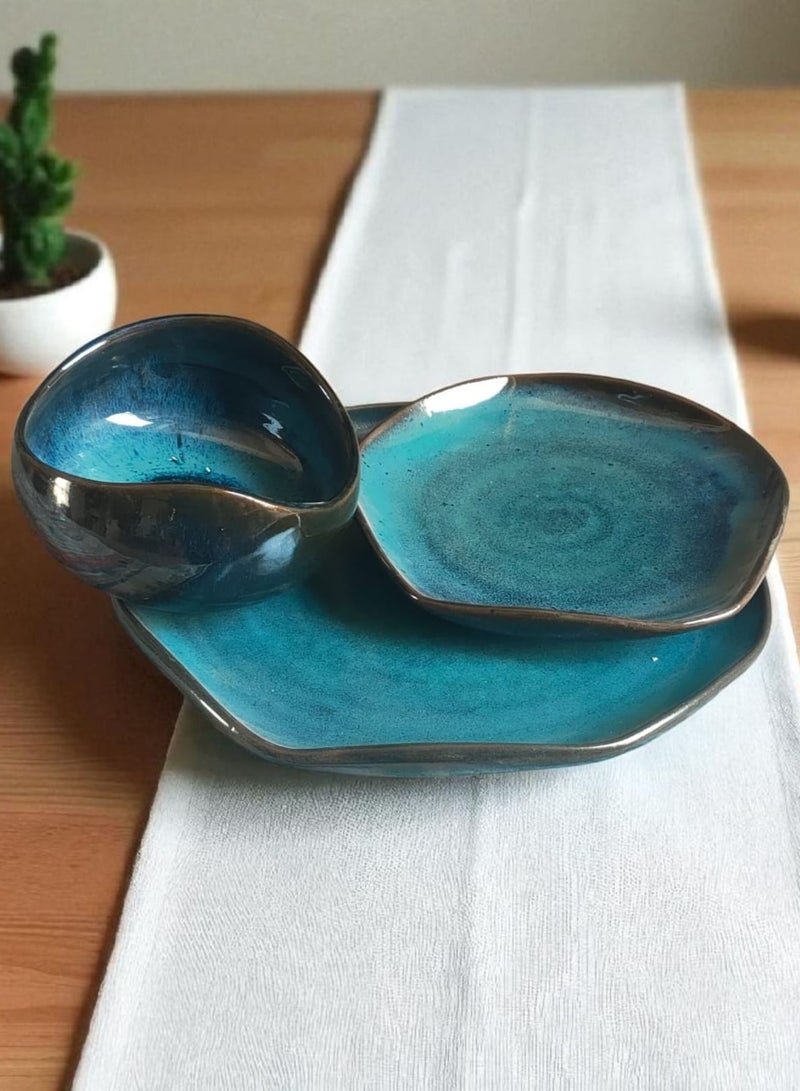 كلور زون بوتري طقم عشاء للمائدة مكونة من 3 قطع من أطباق .طبق حلويات فخار مقاس 25 آمنة للاستخدام في الميكروويف وغسالة الأطباق والفرن، خفيفة الوزن ومقاومة للخدش - Image 2