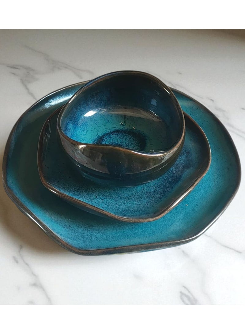 كلور زون بوتري طقم عشاء للمائدة مكونة من 3 قطع من أطباق .طبق حلويات فخار مقاس 25 آمنة للاستخدام في الميكروويف وغسالة الأطباق والفرن، خفيفة الوزن ومقاومة للخدش - Image 3