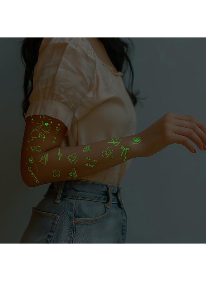 Everjoy Luminous Temporary Tattoos for Women, Luminescent Minimalist Small Finger Tattoos, Tiny Boho Decorations, Fine Line Art, Fake Tattoo Sticker Set for Children and Women - Image 4