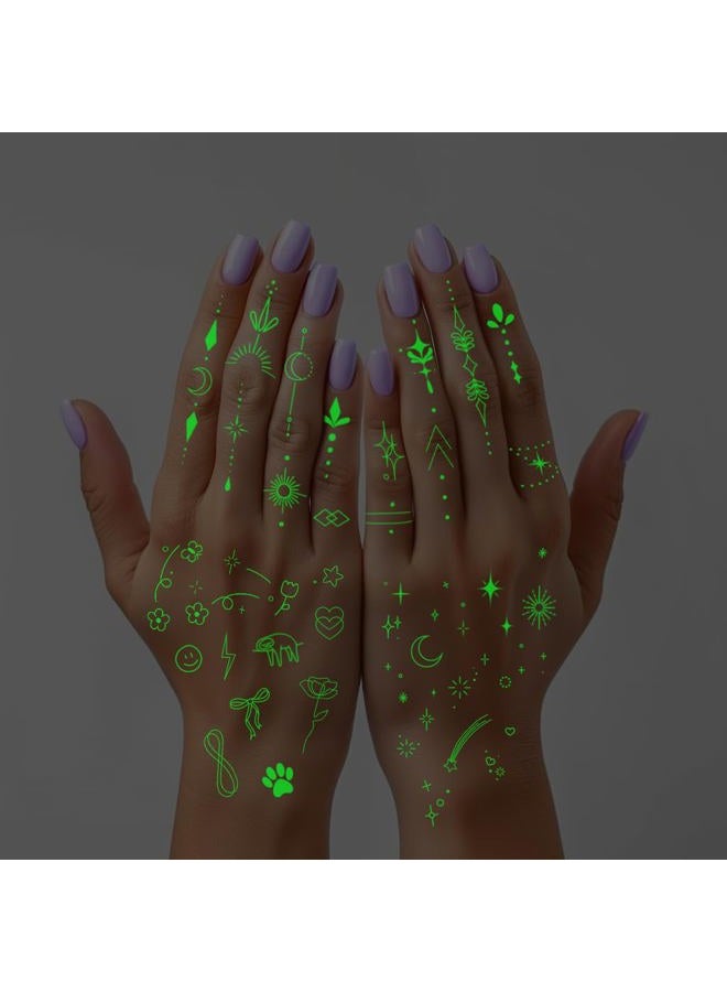 Everjoy Luminous Temporary Tattoos for Women, Luminescent Minimalist Small Finger Tattoos, Tiny Boho Decorations, Fine Line Art, Fake Tattoo Sticker Set for Children and Women - Image 1
