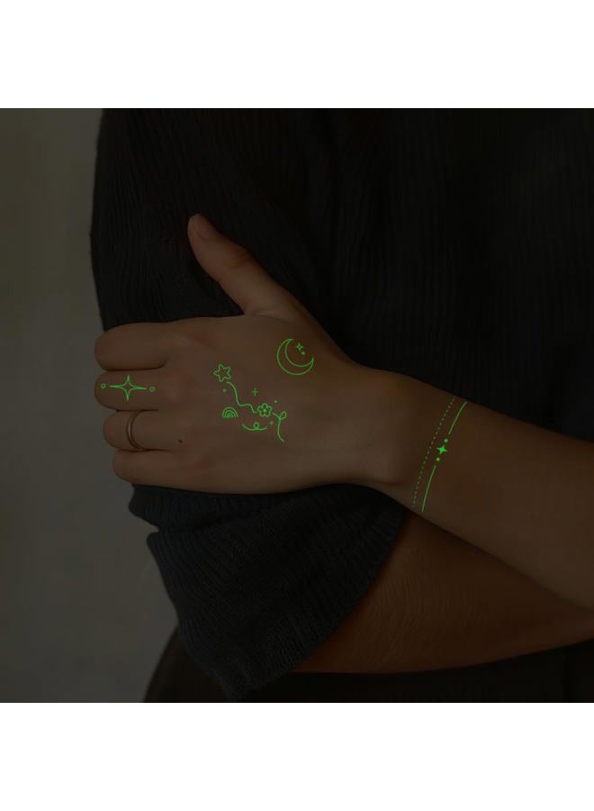 Everjoy Luminous Temporary Tattoos for Women, Luminescent Minimalist Small Finger Tattoos, Tiny Boho Decorations, Fine Line Art, Fake Tattoo Sticker Set for Children and Women - Image 5