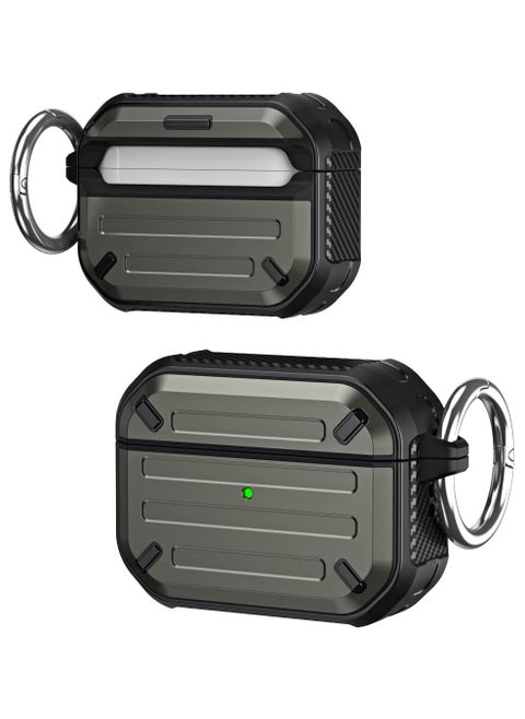 Hard Shell Shockproof Case TPU Protective Case Compatible with Apple Airpods 3 Wireless Charging with Carabiner Front LED Visible (Oily Green)