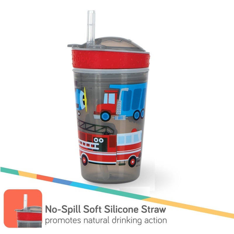 Nuby All in One Snack Bowl and No Spill Soft Straw Cup - Snack N' Sip Colors and Prints May Vary - Holds: 4.5 oz Container with Lid and 9 oz/ 270 ml Straw Cup (12 Months +) - Image 2