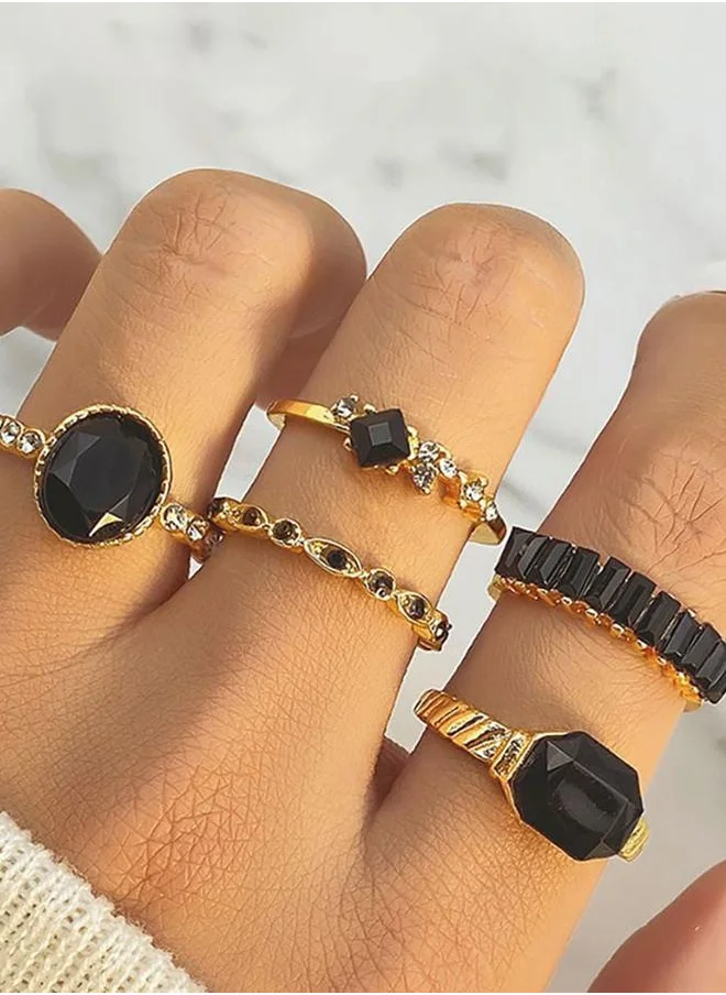 Styli Styli Set of 5 - Embellished Black Gem Rings