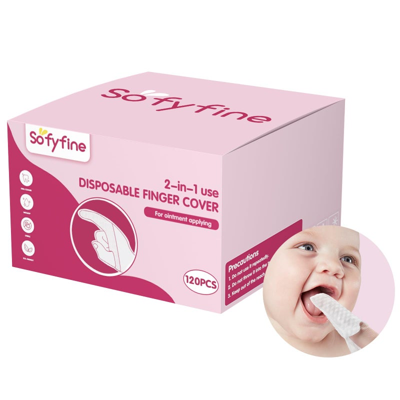 SOFYFINE سوفيفين 60 قطعة منظف لسان الأطفال وفرشاة أسنان أصابع للفم واللثة، مناديل جافة للفم، للأطفال حديثي الولادة، 0-24 شهرًا، الرضع، الأطفال الصغار - Image 1