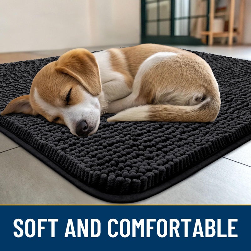 Smiry Dog Door Mat for Muddy Paws 48x30, Absorbs Moisture and Dirt Doormat, Non-Slip Washable Quick Dry Chenille Front Door Mat Indoor Entrance, Entryway Carpet for Inside Floor, Black - Image 2