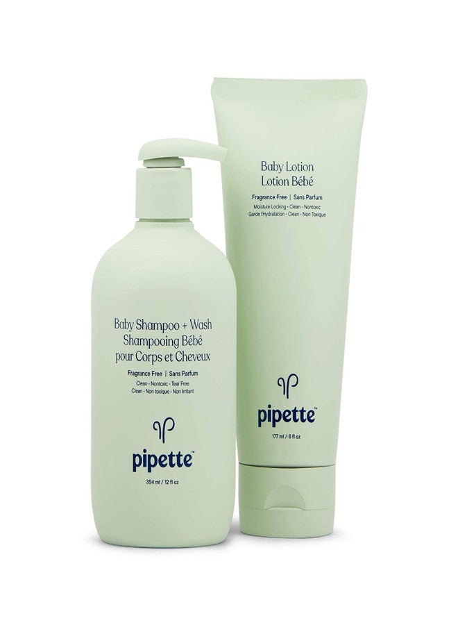 Pipette Baby Bathtime Duo Baby Wash Tear-Free and Moisturize Set with Renewable Plant-Derived Squalane (3-Piece Set) - Image 1