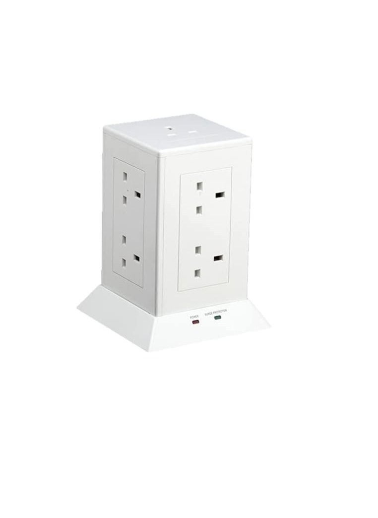 RR RR Lighting 9 Way Tower Socket 13A Power Extension with Safety Shutters 2 Meter Cable  - Image 1