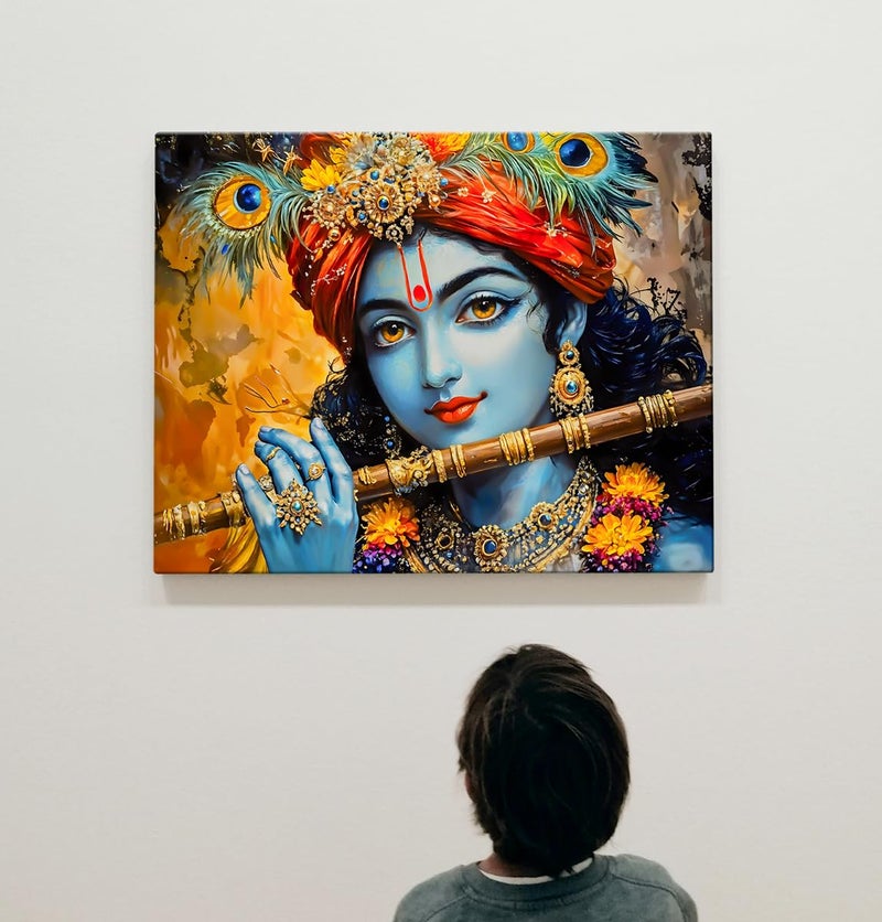 ArtX Canvas Krishna Playing Flute Wall Painting, Krishna Painting For Living Room, Bedroom, Multicolor, Abstract, 58.0 X 45.0 cm, Set of 1 - Image 2