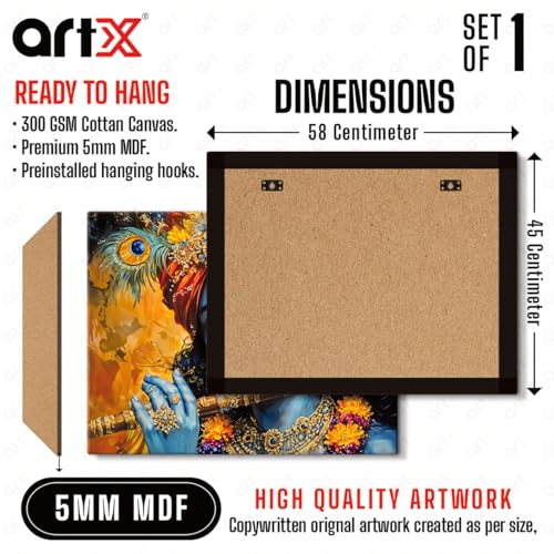 ArtX Canvas Krishna Playing Flute Wall Painting, Krishna Painting For Living Room, Bedroom, Multicolor, Abstract, 58.0 X 45.0 cm, Set of 1 - Image 3