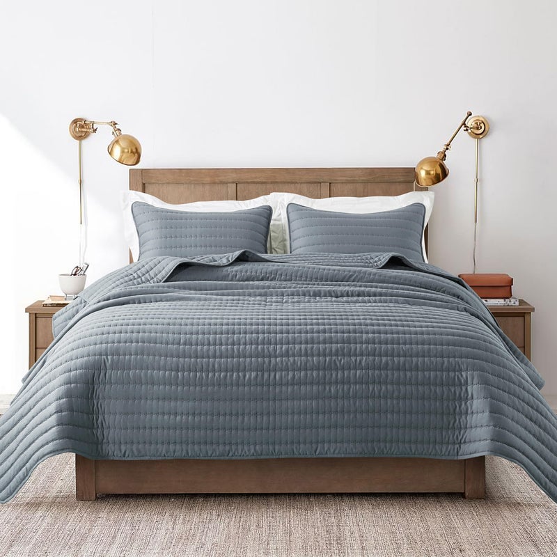 ROARINGWILD Blue Oversized California Cal King Size Quilt Bedding Sets with 2 Pillow Shams, Lightweight Bedspread Coverlet, Quilted Blanket Thin Comforter Bed Cover, 3 Pieces, 118x106 inches - Image 2