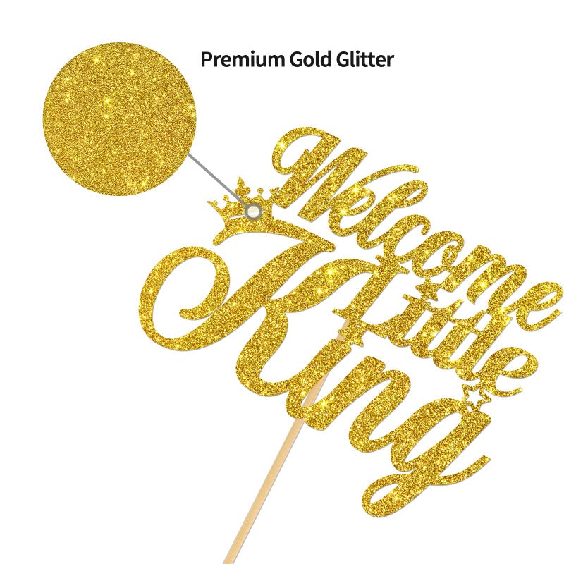 Helewilk تزيين كعكة مرحبًا بك أيها الملك الصغير من هيلويلك  أوه بيبي  تزيين كعكة حفلة استحمام الطفل وكشف الجنس  زينة حفلة ترحيب بالطفل الصبي اللامعة - Image 2
