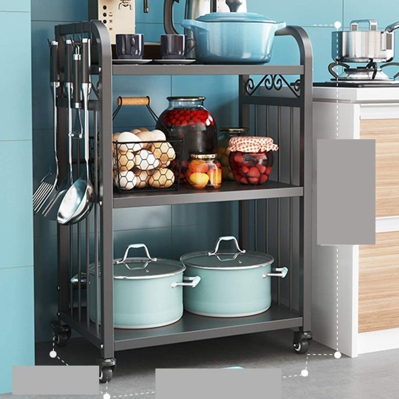 Generic INDIAN DECOR 45456 Classic Storage Cart 3 Tier Kitchen Microwave Oven Storage Rack Mobile Organizer Storage Cart Serving Trolley Storage Shelf Trolley with Locking Wheels for Kitchen Storage Black  - Image 1