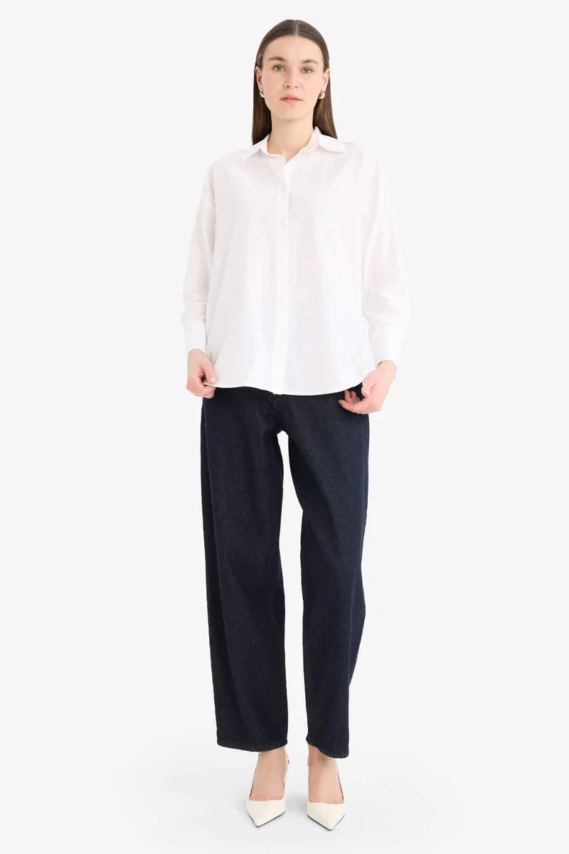 ديفاكتو Relax Fit Poplin Shirt Collar Long Sleeve Tunic