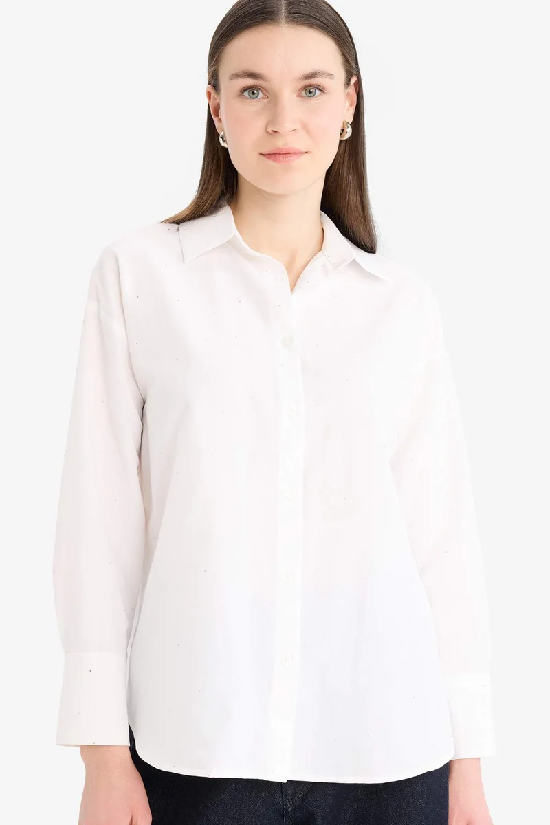 ديفاكتو Relax Fit Poplin Shirt Collar Long Sleeve Tunic