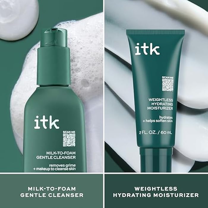 ITK Skincare Cleanser + Moisturizer Set - Milk-To-Foam Face Wash Cleanser + Weightless Hydrating Moisturizer for Smooth and Nourished Skin - Helps Remove Makeup + Hydrate Skin - Skincare Gift Set - Image 4