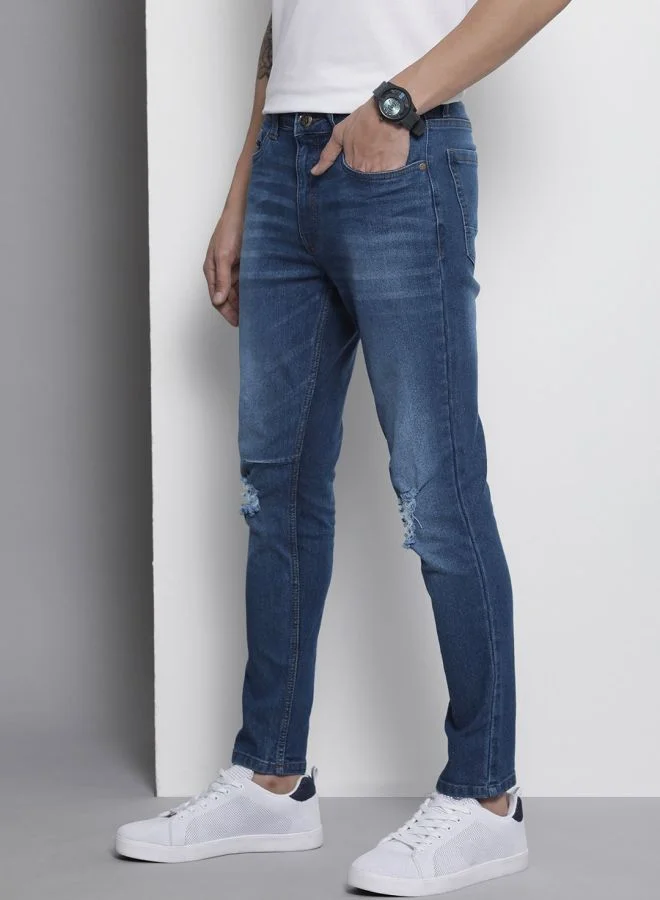 The Indian Garage Co Men Carrot Fit Distressed Mid-Rise Stretchable Jeans
