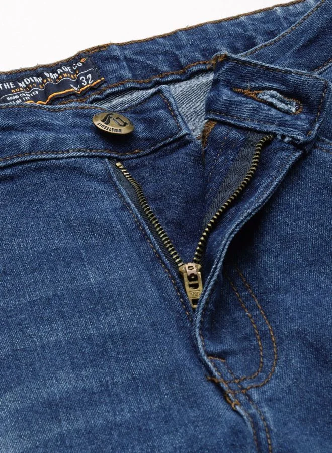 The Indian Garage Co Men Carrot Fit Distressed Mid-Rise Stretchable Jeans