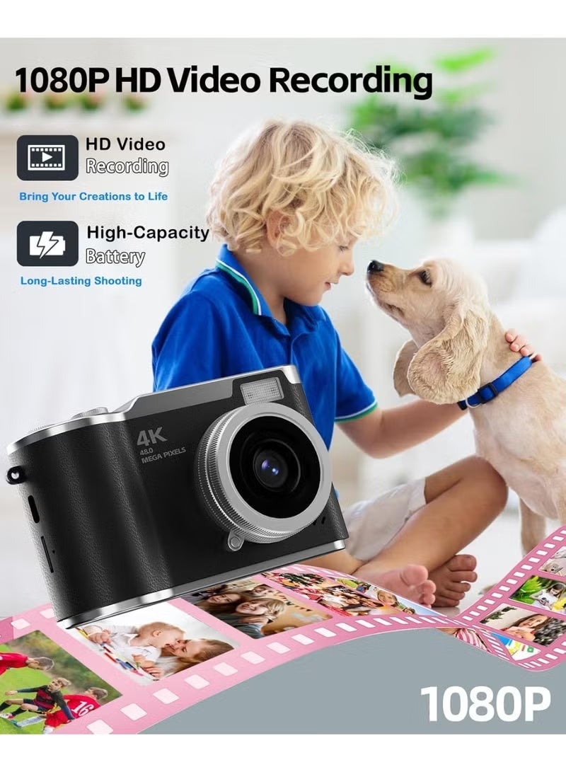 ZetRA Digital Cameras Digital Camera with 128GB SD card, 4k CCD Digital Zoom Student Digital Camera 48MP Portable Digital Photography Camera 180° Flip Screen Selfie Camera, Point and Shoot Digital Cameras - Image 3