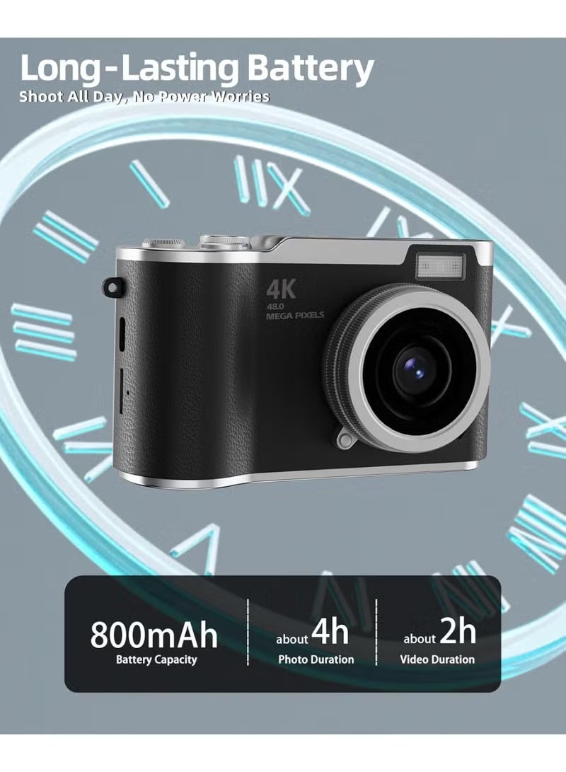 ZetRA Digital Cameras Digital Camera with 128GB SD card, 4k CCD Digital Zoom Student Digital Camera 48MP Portable Digital Photography Camera 180° Flip Screen Selfie Camera, Point and Shoot Digital Cameras - Image 4