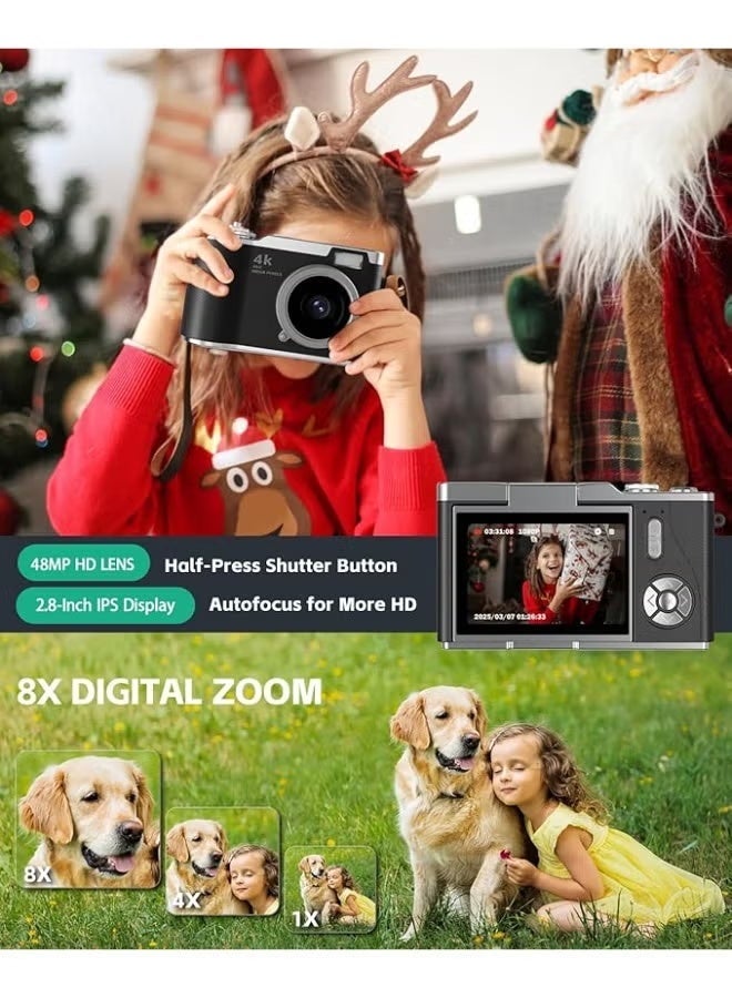 ZetRA Digital Cameras Digital Camera with 128GB SD card, 4k CCD Digital Zoom Student Digital Camera 48MP Portable Digital Photography Camera 180° Flip Screen Selfie Camera, Point and Shoot Digital Cameras - Image 5