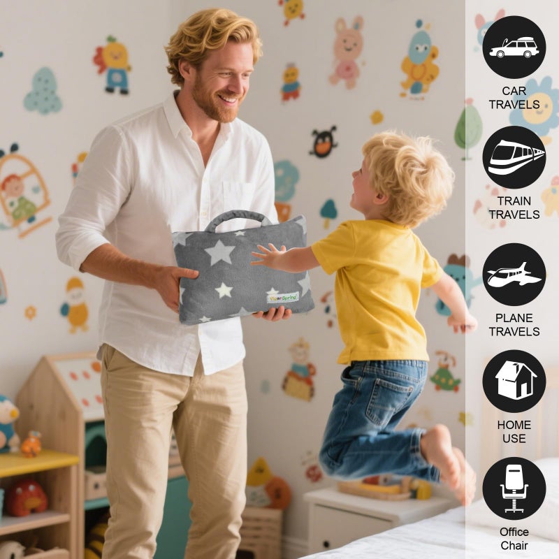 VigorSpring 3-in-1 Kids Travel Pillow and Blanket Set - 40x60 Inches Soft Grey Star Design | Travel Blanket Airplane Compact with Bag | Ideal for Travel, Camping, Car Rides & Home Decor - Image 2