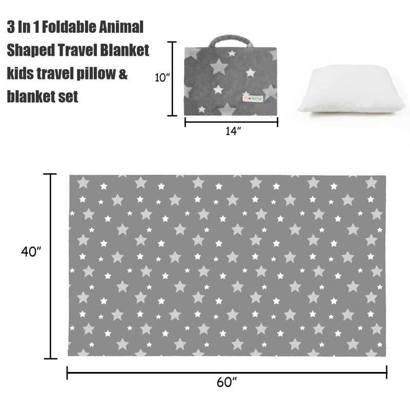 VigorSpring 3-in-1 Kids Travel Pillow and Blanket Set - 40x60 Inches Soft Grey Star Design | Travel Blanket Airplane Compact with Bag | Ideal for Travel, Camping, Car Rides & Home Decor - Image 4