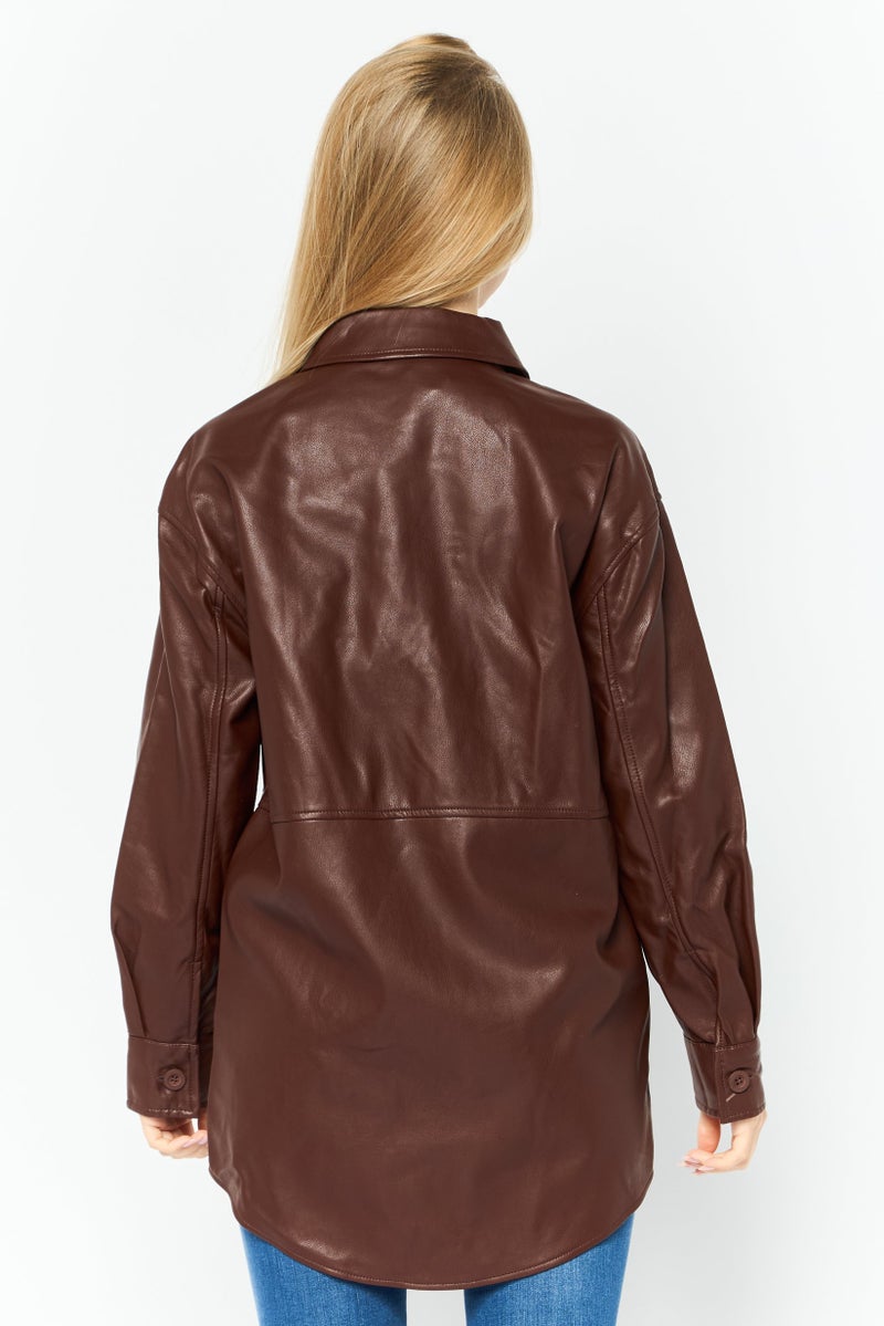 Black Tape Women Solid Long Sleeve Motor Cycle Jacket, Brown - Image 4