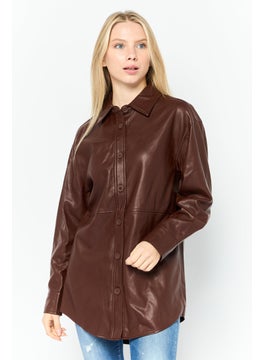 Black Tape Women Solid Long Sleeve Motor Cycle Jacket, Brown  - Image 1