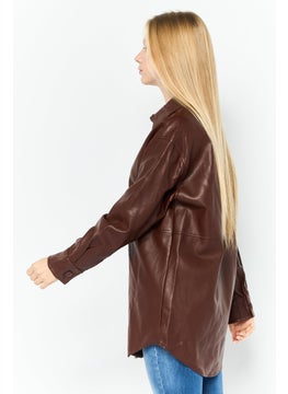 Black Tape Women Solid Long Sleeve Motor Cycle Jacket, Brown  - Image 2