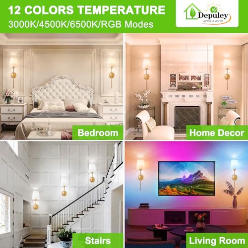 Depuley Battery Operated Wall Sconce Set of 2 Wireless Wall Lights with 10000mAh Dimmable Bulbs and Remote for Bedroom Rechargeable 15 Colors Gold Wall Lamp for Living Room Hallway - Image 3