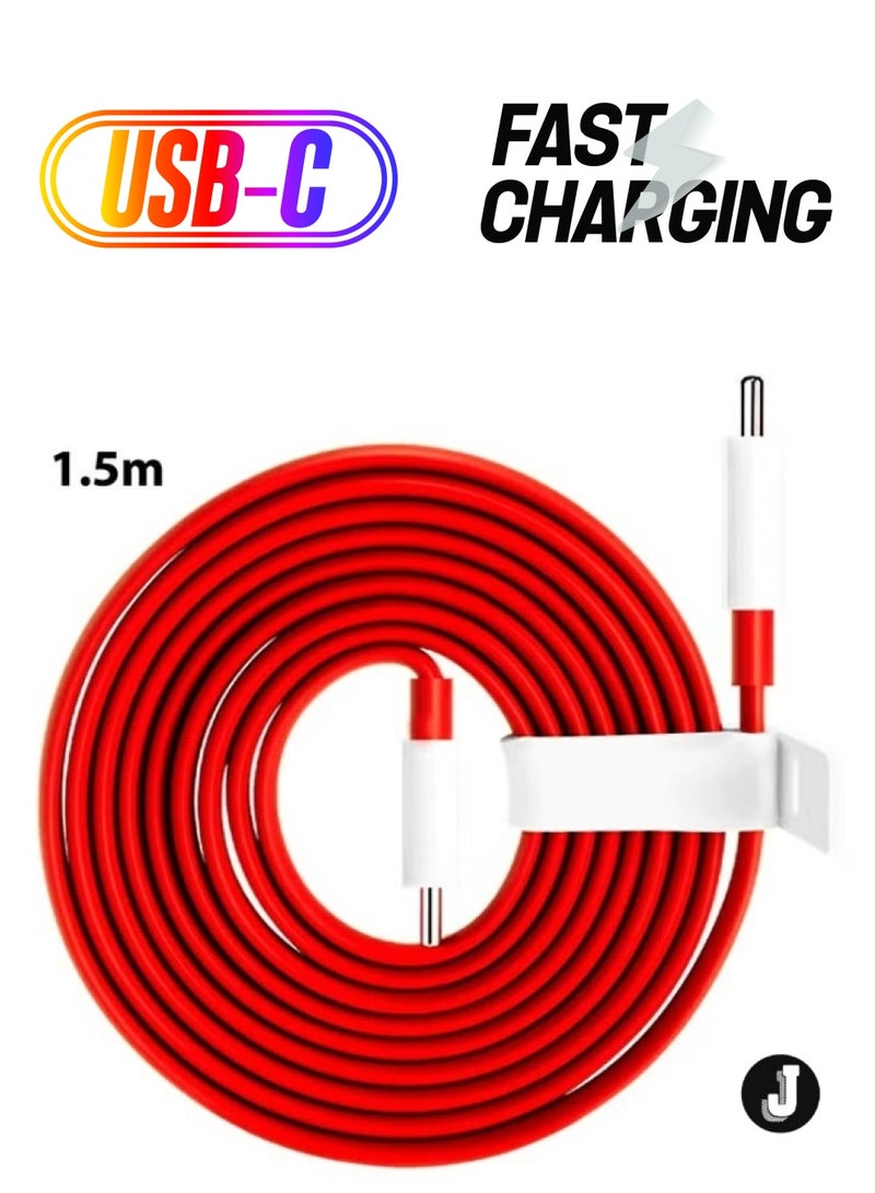 JAJEEK "Original Type-C Warp Charging Cable – Quick Charge PD, Dash Charging, Type-C to Type-C, 1.5M Red" - Image 1