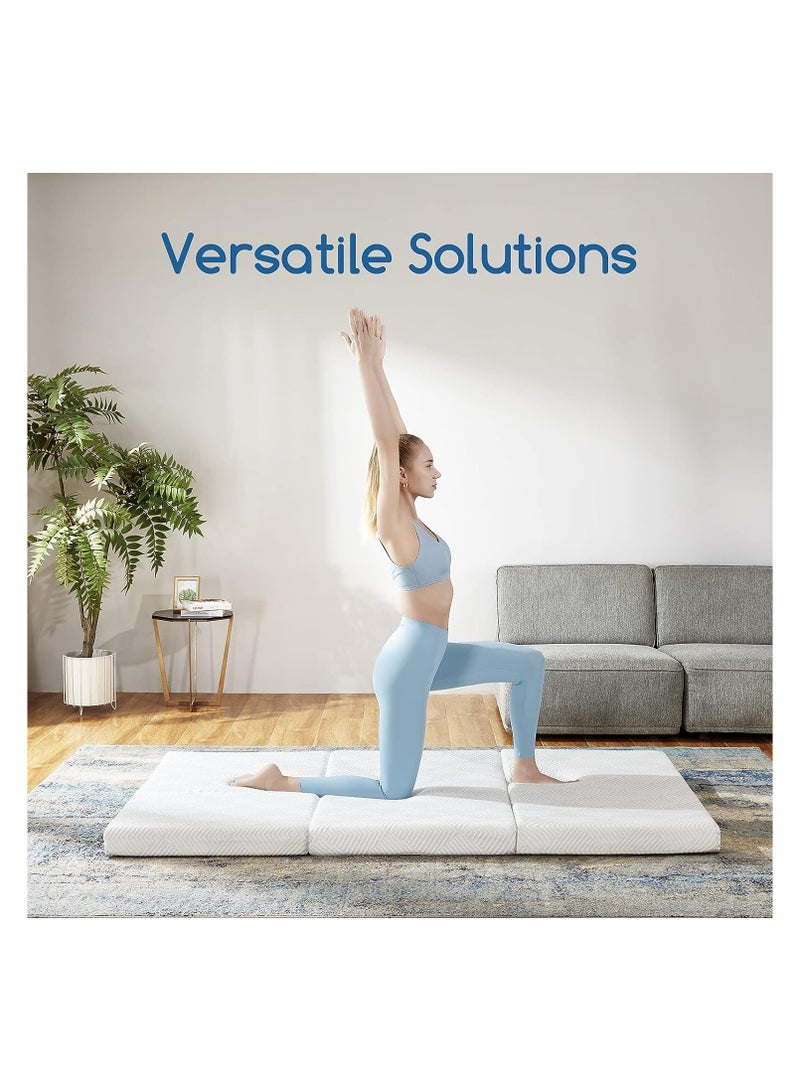 Comfy مرتبة بيضاء مريحة قابلة للطي مقاس 180 × 90 × 7 سم من القطن المحبوك الكلاسيكي - Image 2