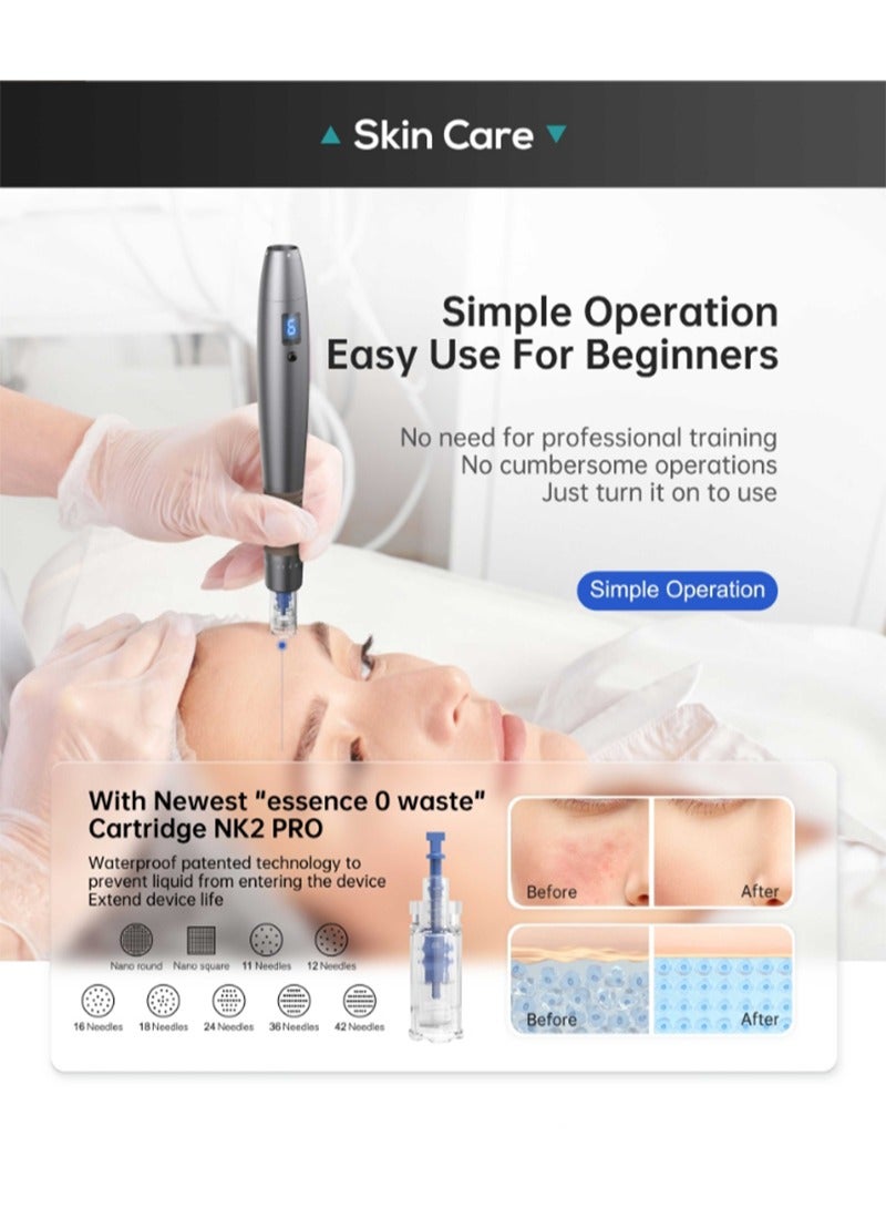 UHOOMA Professional Microneedling Derma Pen with LCD Display and 22 Cartridges ,Ultima F8S Electric Wireless Professional Skincare Kit for Facial Massage,Hair,Beard Growth Treatment and Home Skin Care Use - Image 3