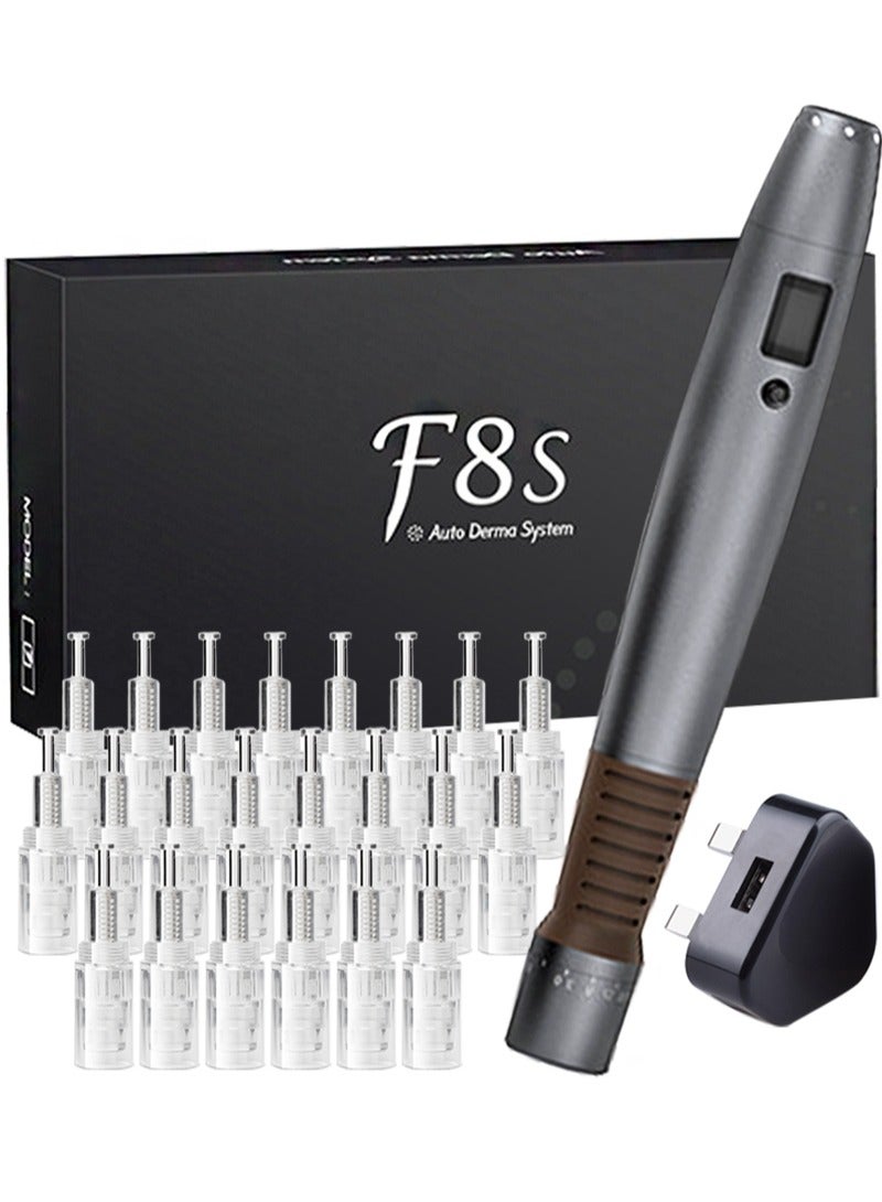 UHOOMA Professional Microneedling Derma Pen with LCD Display and 22 Cartridges ,Ultima F8S Electric Wireless Professional Skincare Kit for Facial Massage,Hair,Beard Growth Treatment and Home Skin Care Use - Image 1