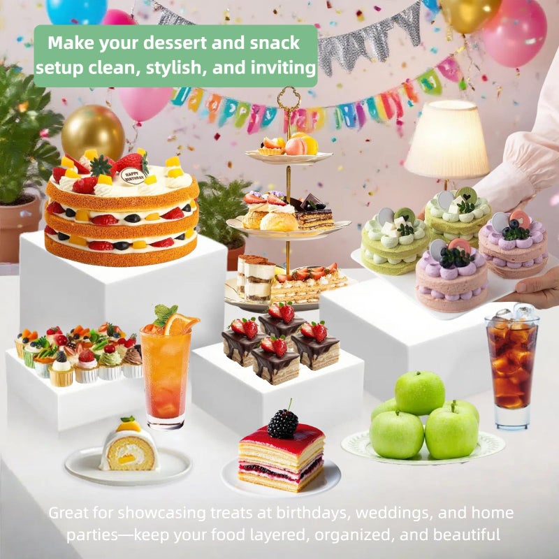 Silanit 6 PCS Buffet Risers and Stands, Food Risers for Buffet Table, Acrylic Nesting Risers with Hollow Bottoms, Display Stand Shelf for Party, Catering, Desserts, Jewelry & Collectibles (white(3",4",5",6",7",8")) - Image 2