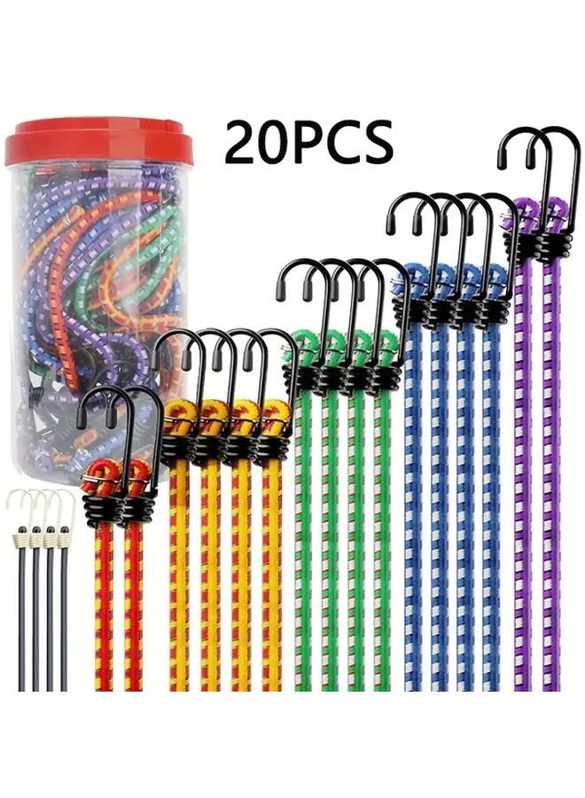 20pcs Heavy Duty Bungee Cords With Hooks Storage Jar Outdoor Camping Tent Fastening - Image 2