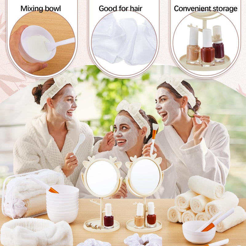 Shinylin 8 Set Spa Sleepover Party Supplies Bulk, Include Face Mask Mixing Bowl Set, Mirror, Headband, Scrunchies, Cosmetic Bags, Face Wash Cloths for Spa Birthday Party (White) - Image 4