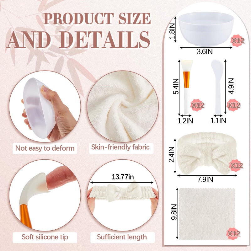 Shinylin 8 Set Spa Sleepover Party Supplies Bulk, Include Face Mask Mixing Bowl Set, Mirror, Headband, Scrunchies, Cosmetic Bags, Face Wash Cloths for Spa Birthday Party (White) - Image 3