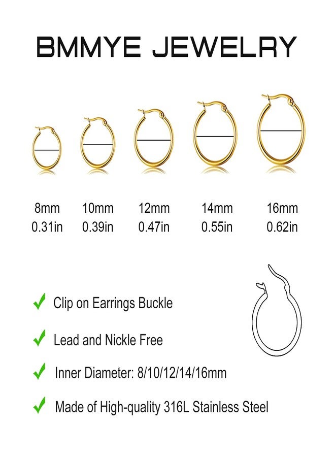 BMMYE 5 Pairs Small Gold Hoop Earrings for Women, Stainless Steel Hoops Set with 14 Karat Gold Plated, Mens Lightweight Thin Hypoallergenic Nickel Free Cartilage Earings - Image 4