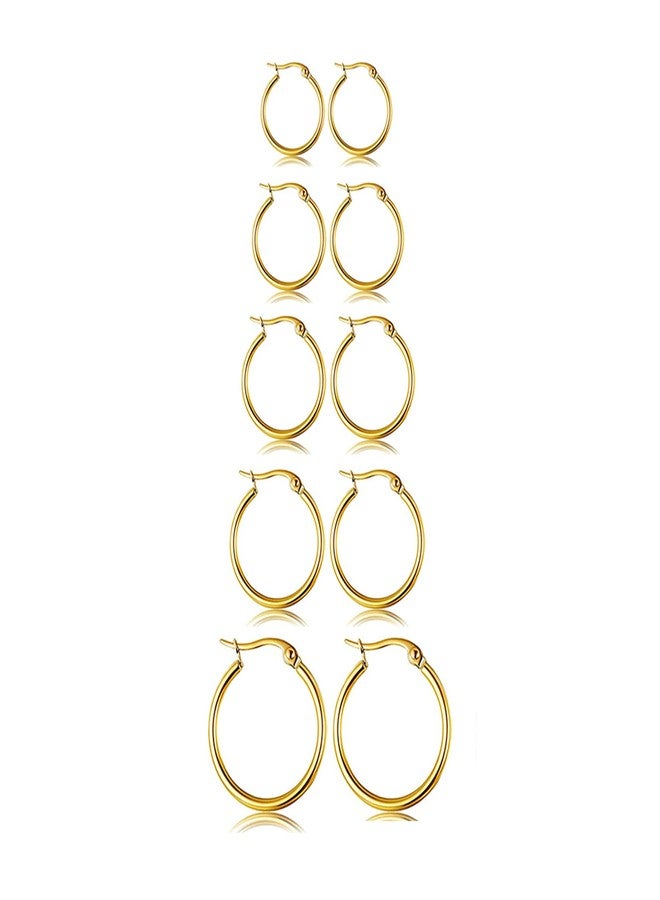BMMYE 5 Pairs Small Gold Hoop Earrings for Women, Stainless Steel Hoops Set with 14 Karat Gold Plated, Mens Lightweight Thin Hypoallergenic Nickel Free Cartilage Earings - Image 1