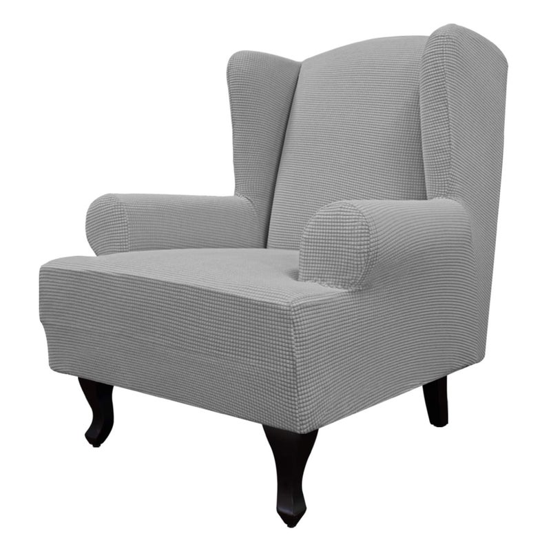 EasyGoing Stretch Wingback Chair Sofa Slipcover 1Piece Sofa Cover Furniture Protector Couch Soft with Elastic Bottom Spandex Jacquard Fabric Small ChecksLargeLight Gray