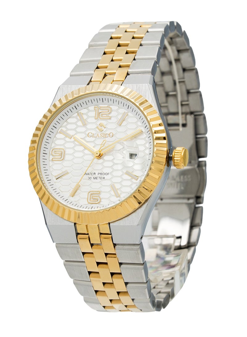 Clasico Men's Landmaster Stainless Steel Two Tone Analog Watch – White Dial | Waterproof 10M | Elegant Metal Strap - Image 2