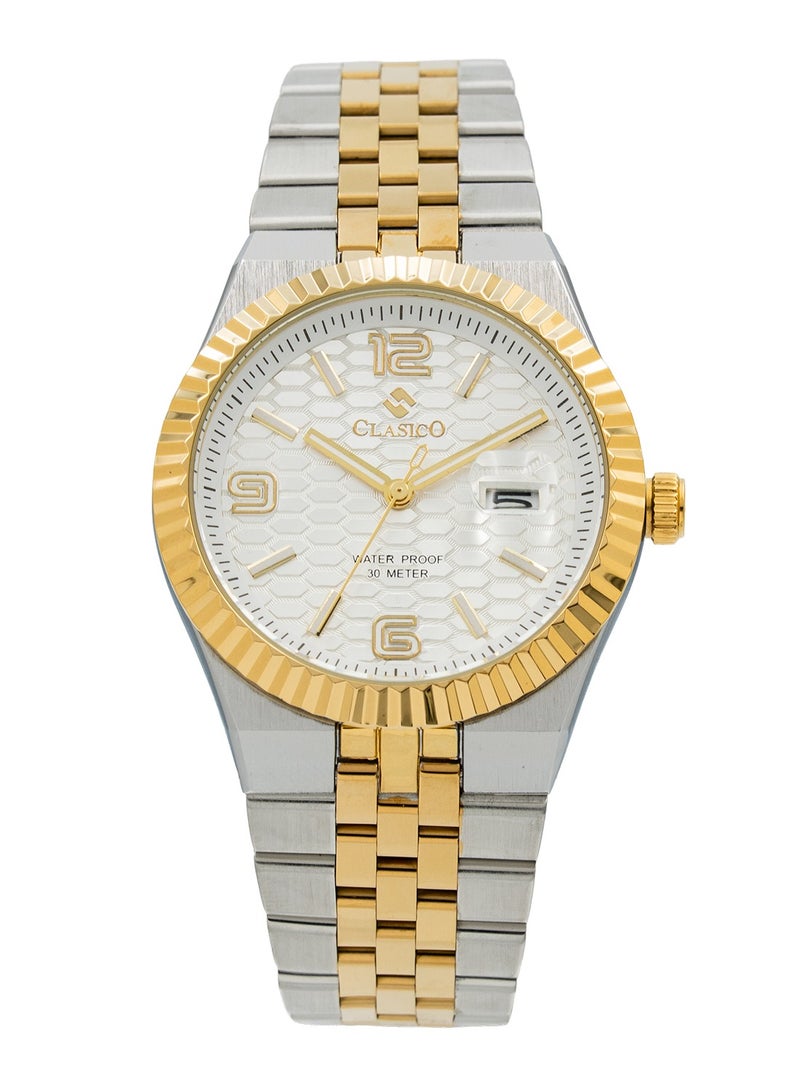 Clasico Men's Landmaster Stainless Steel Two Tone Analog Watch – White Dial | Waterproof 10M | Elegant Metal Strap - Image 1