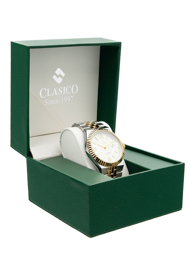 Clasico Men's Landmaster Stainless Steel Two Tone Analog Watch – White Dial | Waterproof 10M | Elegant Metal Strap - Image 5