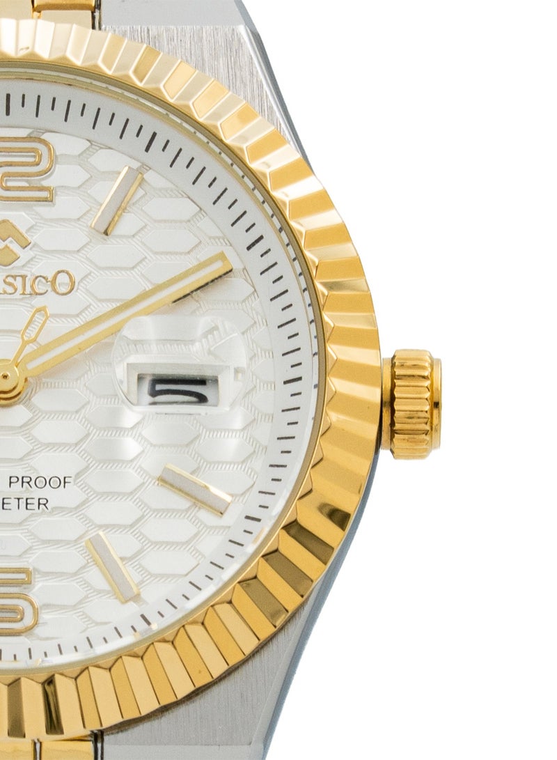 Clasico Men's Landmaster Stainless Steel Two Tone Analog Watch – White Dial | Waterproof 10M | Elegant Metal Strap - Image 4