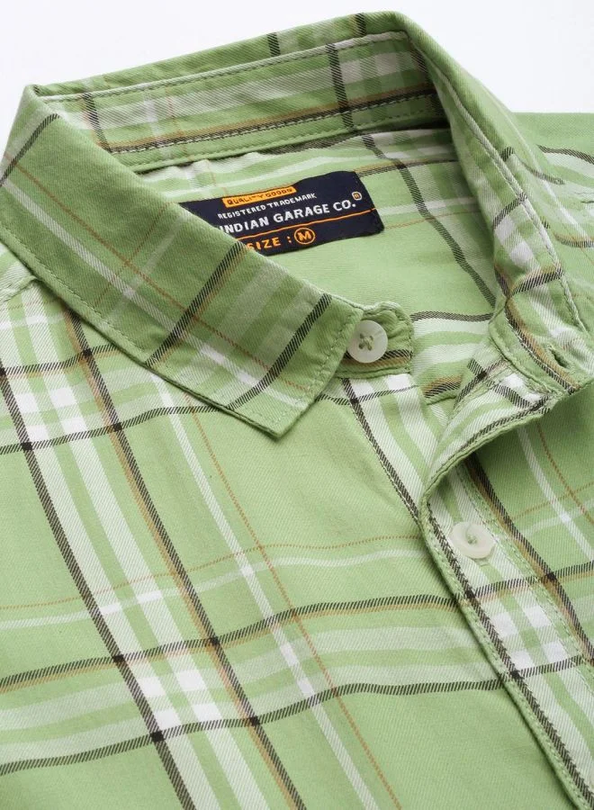 The Indian Garage Co Men Regular Fit Checkered Full Sleeves Cutaway Collar Casual Shirt