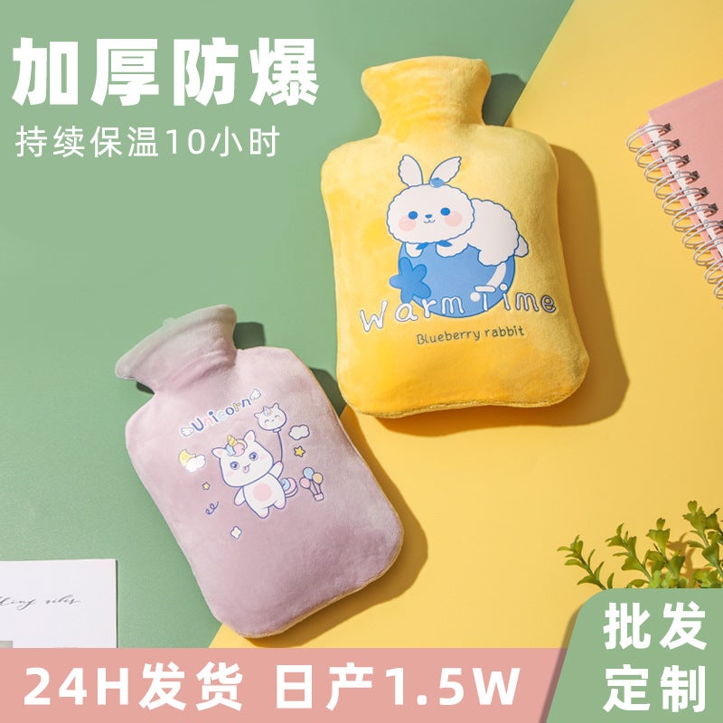Winter New Water Injection Water Bag Thickened Compress Cartoon Hand Warmer Plush Set Cute Explosion-Proof Warm Water Bag - Image 2