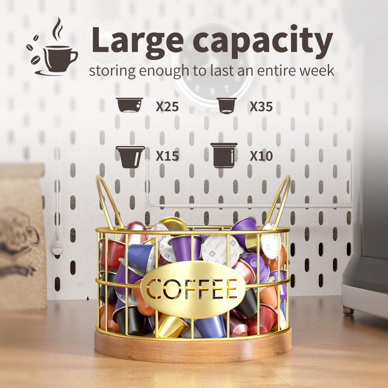 APOIMNA Coffee Pod Holder, Rustic K Cup Holder Organizer for Counter, Coffee Pods Storage Organizer for Coffee Bar Accessories Decor(Gold-02) - Image 4