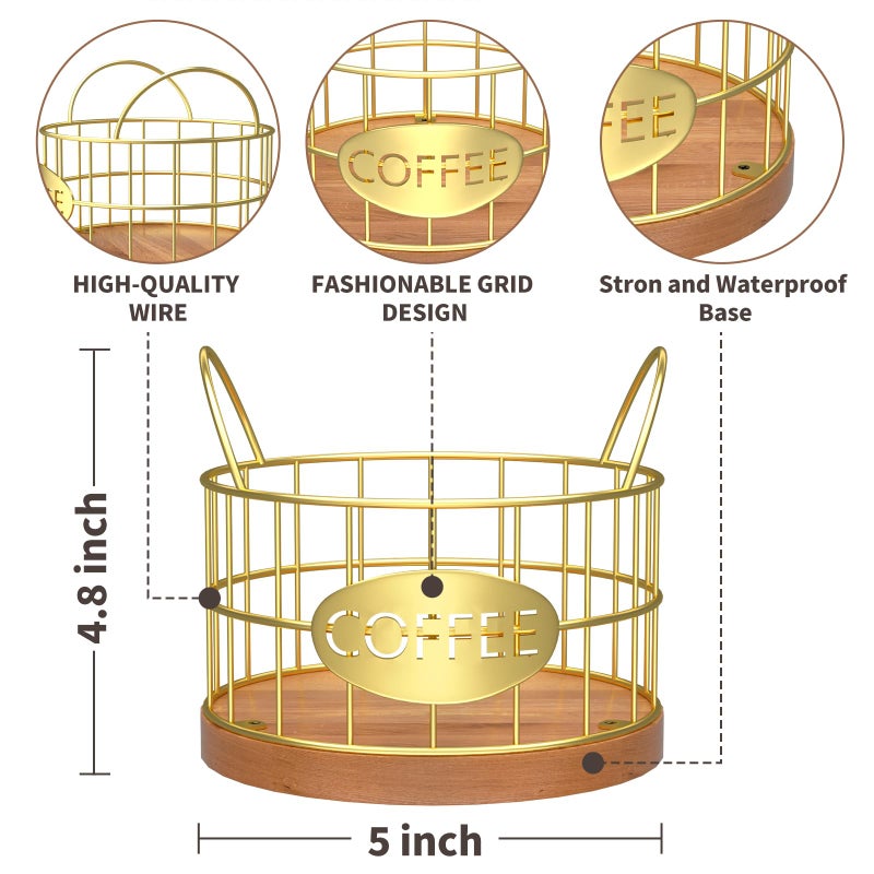 APOIMNA Coffee Pod Holder, Rustic K Cup Holder Organizer for Counter, Coffee Pods Storage Organizer for Coffee Bar Accessories Decor(Gold-02) - Image 2